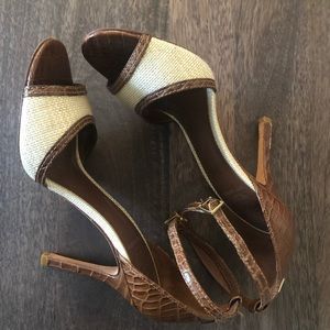 *MOVING SALE* Tory Burch linen & croc high heels Sz 8.5